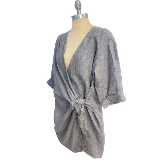 Phillip Lim 3.1 Grey Linen Mini Wrap Dress Size 4 - Picture 2 of 5